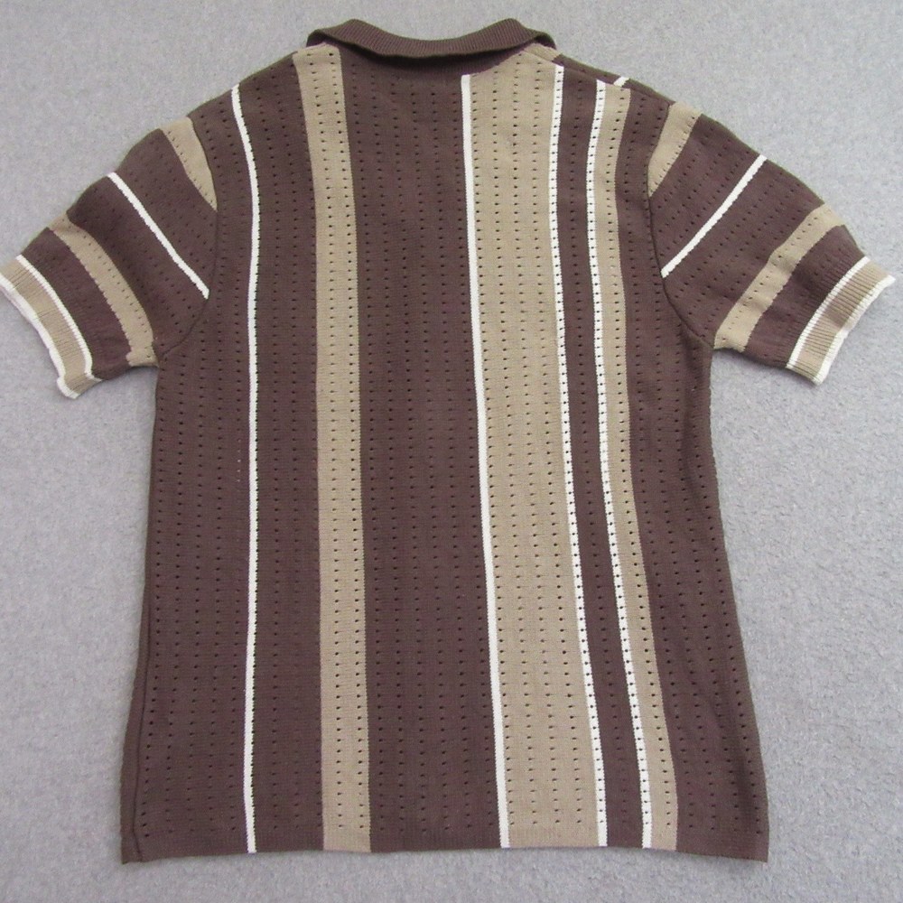 Art of Rhetoric Mens Button Up Loose Weave Knit Shirt L Brown Striped Button - Picture 4 of 8